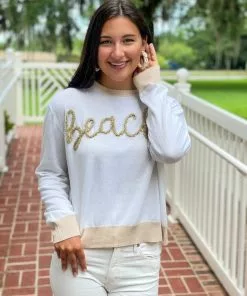 Queen Of Sparkles Beach Glitter Script Long Sleeve Sweater Outerwear