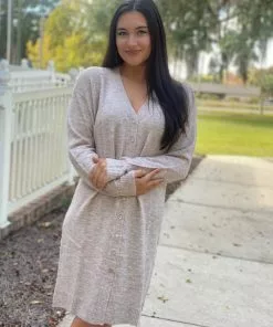 Mododoc Dresses Long Sleeve Button Down Cardigan (Golden Sand)