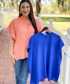 Jade Button Front Tunic (Peach) Tops