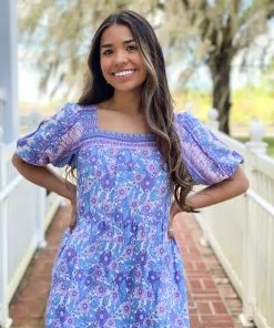 OO Boutique Dresses Floral Print Midi Dress (BL)