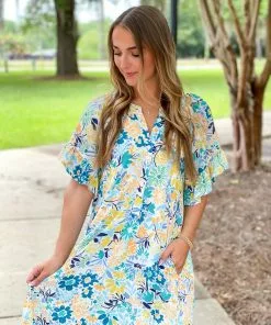 Uncle Frank Retro Midi Dress (Blue) Dresses