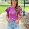 OO Boutique Shoulder Ruffle Top (Purple) Tops