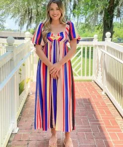 OO Boutique Multi Color Stripe Maxi Dress (Multi) Dresses