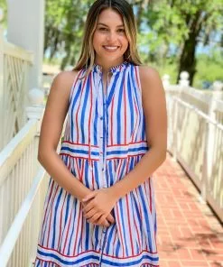 Olivia James The Label Ro Long Dress (Harbour Stripe Cherry)