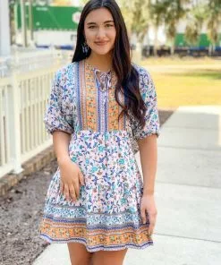 OO Boutique Dresses Tiered Dress (Boho Floral)