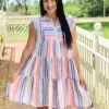 Uncle Frank Awning Stripe Tiered Dress (Multi) Dresses