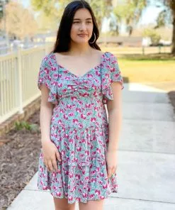 OO Boutique Ruched Front Tier Dress (Poppies) Dresses