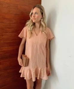 Anna Cate Veronica Dress (Blush Metallic Stripe)