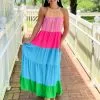 OO Boutique Tiered Halter Maxi Dress (Rainbow)