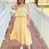English Factory Midi Dress With Tied Shoulder (Yellow)