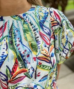 Queen Of Sparkles Tops Tropical Puff Sleeve Jeweled Crop