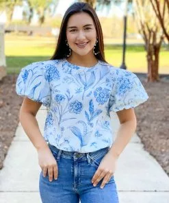 Olivia James The Label Annie Top (Toile Sky) Tops