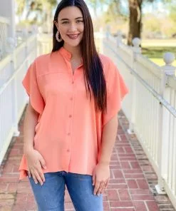 Jade Button Front Tunic (Peach) Tops