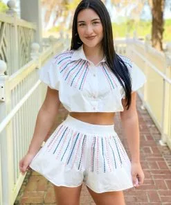 Queen Of Sparkles Button Up Pink & Blue Bubble Top