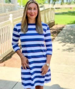 Tyler Boe Alexa Stripe Dress (Blue & Red)