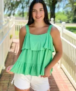 OO Boutique Peplum Flared Top (Green)