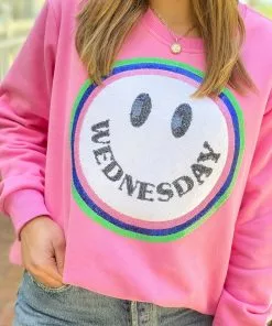 Queen Of Sparkles Tops Wednesday Smiley Sweatshirt