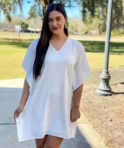 OO Boutique V-Neck Butterfly Dress (White)