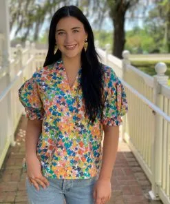 Brooke Wright Designs Tops Puff Tunic (Ditzy Florals)
