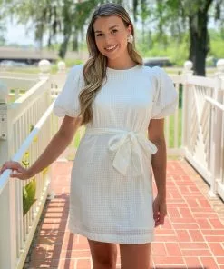 English Factory Dresses Check Print Mini Dress (White)