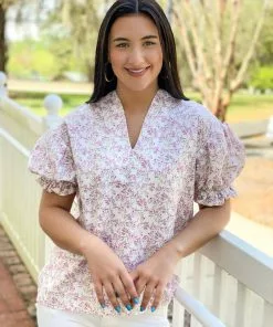 Brooke Wright Designs Tops Puff Tunic (Pink Trees)