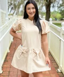 English Factory Dresses Pockets Detail Mini Dress (Beige)