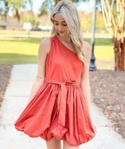 TCEC Dresses One Shoulder Poplin Dress (Rust)
