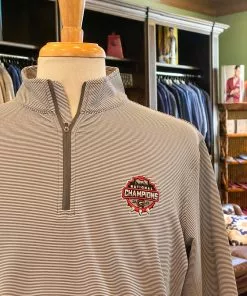 Peter Millar Outerwear Georgia National Champion Perth Mini-Stripe Stretch Loop Terry Quarter-Zip (Iron/White)
