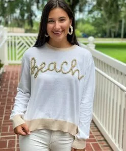 Queen Of Sparkles Beach Glitter Script Long Sleeve Sweater Outerwear