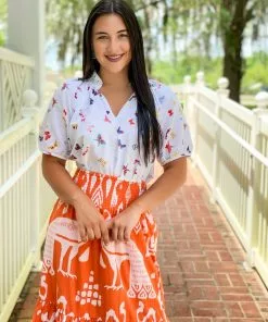 Sheridan French Bottoms Madelyn Skirt (Tangerine + White Peacock)