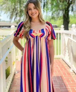 OO Boutique Multi Color Stripe Maxi Dress (Multi) Dresses