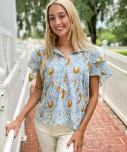 Olivia James The Label Astrid Top (Blue Floral Vine)