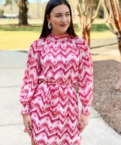 Jade Clinched Neck Dress (Red Ikat)