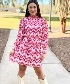 Jade Clinched Neck Dress (Red Ikat)