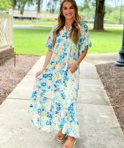 Uncle Frank Retro Midi Dress (Blue) Dresses