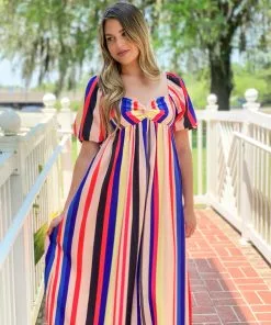 OO Boutique Multi Color Stripe Maxi Dress (Multi) Dresses