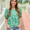 OO Boutique Puff Sleeve Tiered Button Top (Leafy Print)