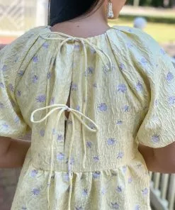 OO Boutique Floral Jacquard Tiered Midi High Low (Yellow) Dresses