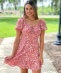 Joy Joy Dresses Bustier Dress (Red Flowers)