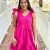 OO Boutique Bow Shoulder Dress (Fuchsia) Dresses