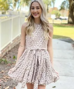 TCEC Stretch Jacquard Dress (Taupe)