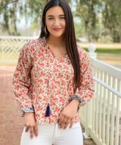 OO Boutique Mixed Print Top (Orange) Tops