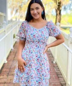Joy Joy Dresses Bustier Smock Dress (Floral Monet)