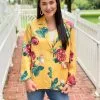 Beulah Style Floral Satin Blazer Jacket (Yellow)
