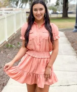 Joy Joy Tops Ruffles Pocket Shirt (Blush)