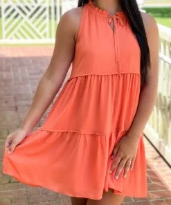 OO Boutique Dresses Tiered Halter Dress (Orange)