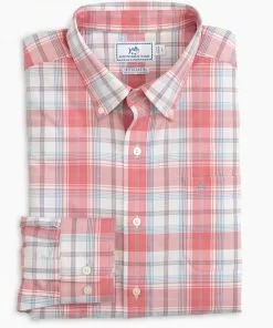 Southern Tide Tops Ormond Plaid Intercoastal Performance Sport Shirt (Rogue Red)