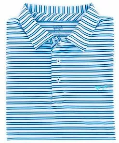 Coastal Cotton Stripe Performance Polo (Blue Honeydew) Tops