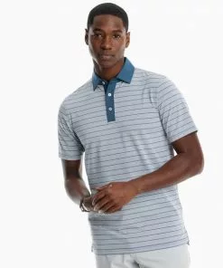 Southern Tide Sapelo Striped Performance Polo (Dawn Blue)