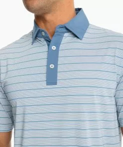 Peter Millar Sapelo Striped Performance Polo (Mist Green) Tops